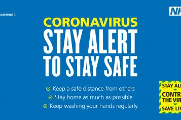 image reads: Coronavirus. Stay Alert to Stay Safe