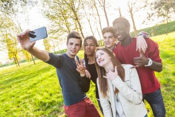 Teenage group selfie