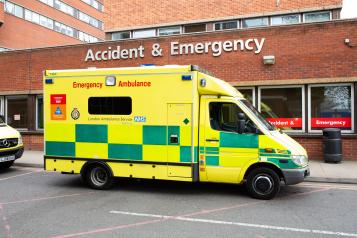 An ambulance parked outside an Accident and Emergency Department of a hospital 