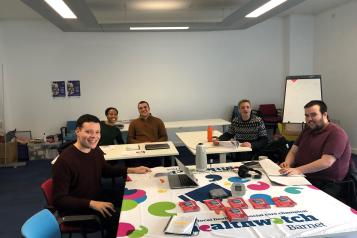 Left to right is our community connectors are Patrick, Chloe, Alexander, Doug and Daniel, at their training event 