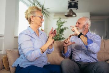 Couple using sign language 