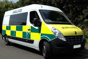 Yellow and white ambulance for patients