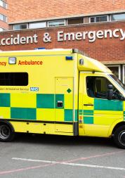 An ambulance parked outside an Accident and Emergency Department of a hospital 